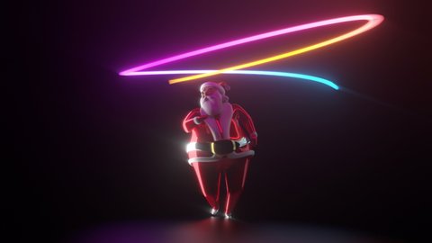Hot Christmas Santa Claus Dancing.  Neon light looping