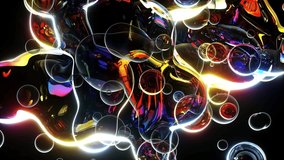 3d render of abstract art of surreal object based on meta balls spheres glass drops water liquid in rainbow gradient color in transition deformation process on black background