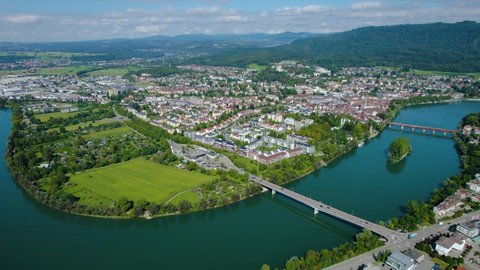 Aerial view of the city Bad Säckingen in germany on a sunny day in summer. 