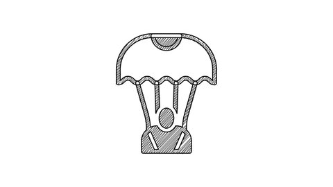 Black line Parachute icon isolated on white background. 4K Video motion graphic animation.