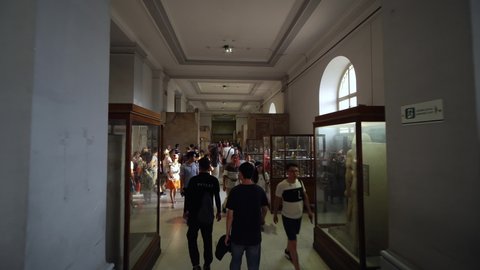 Cairo, Egypt - 16 September, 2021: Tourists visiting the famous Grand Egyptian museum (Cairo museum)