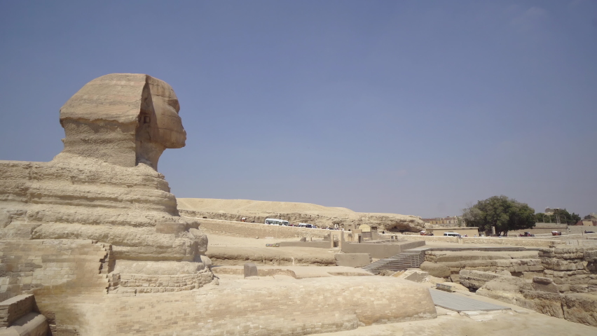 Famous egyptian sphinx with Great pyramid in Giza, Cairo, Egypt