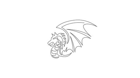 Animation of one line drawing of dragon for china ancient museum logo. Legend fairy tale animal mascot concept for ancient chinese organization. Continuous line self draw animated. Full length motion.