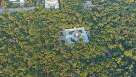 Yessentuki, Russia. Upper baths. Resort park. Park of Culture and Leisure. Sunset time, Aerial View