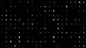Template animation of evenly spaced sports weight symbols of different sizes and opacity. Animation of transparency and size. Seamless looped 4k animation on black background with stars
