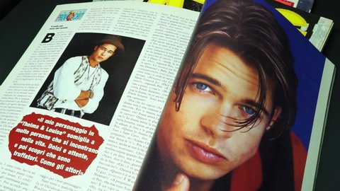 Rome, Italy - November 06, 2021, featured an article in the now out of print monthly magazine King about actor Brad Pitt in October 1991.