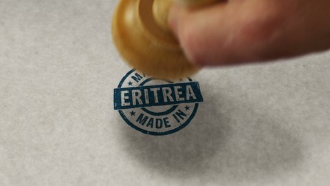 Made in Eritrea stamp loopable and seamless animation. Hand stamping impact. Factory, manufacturing and production country 3D rendered loop concept.