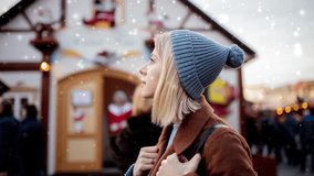 blonde woman at the Christmas market in Dresden, Germany