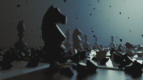Destruction of chess figures series. Slow motion exploding figures and pawns. Symbolic illustration of total war, disagreement, disaster and failure. - Powered by Shutterstock - Get 15% off with code: PIKWIZARD15