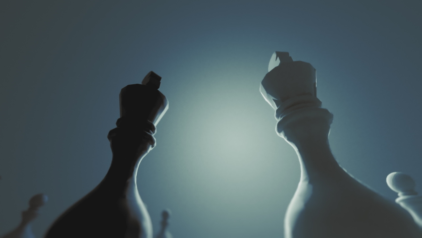 Destruction of chess figures series. Exploding kings in slow motion facing each other. Symbolic illustration of total war, disagreement, disaster and failure. Royalty-Free Stock Footage #1082147969