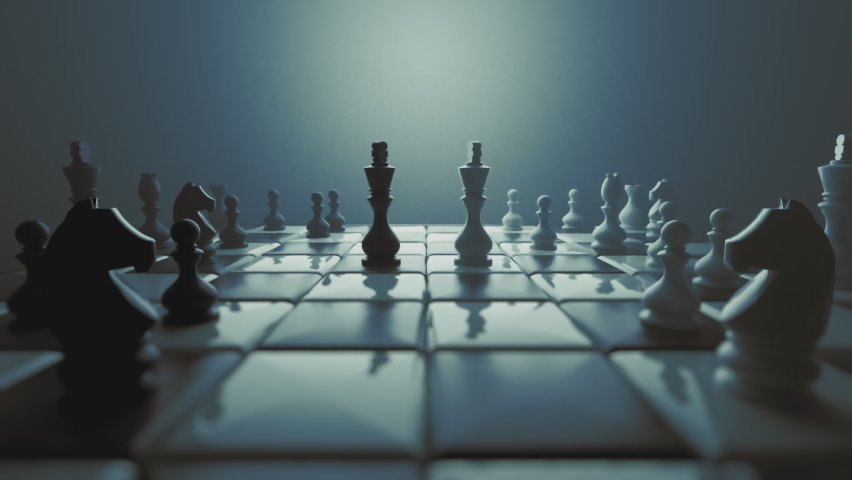 Destruction of chess figures series. Kings facing each other. Symbolic illustration of total war, disagreement, disaster and failure. Royalty-Free Stock Footage #1082147978