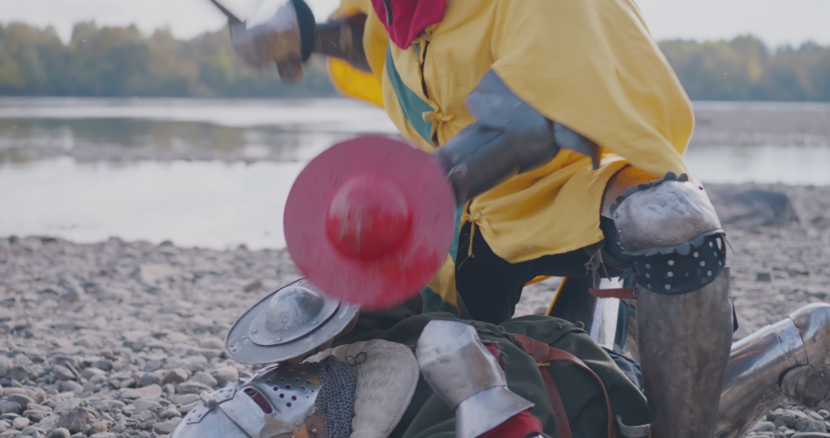 Battle between medieval warriors Medieval Europe Crusaders Historical Reenactment