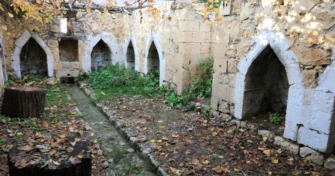 View of the ruins of the historical women's bath in Sürgücü. Savur, Mardin, Turkey.