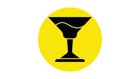 Black Cocktail icon isolated on white background. 4K Video motion graphic animation.