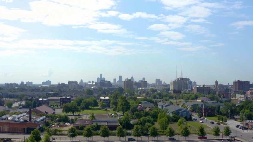 A 4K drone footage of the Detroit skyline  Michigan, United States