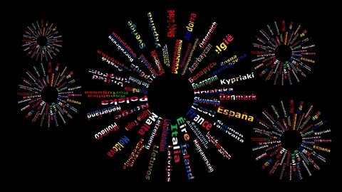 The names of the countries of the European continent making a circle and rotating on a black background