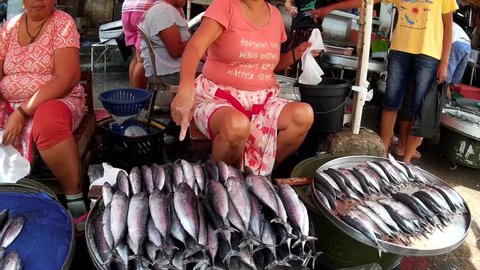 LAGUNA, PHILIPPINES - JULY 16, 2015: Tuna fish sold at street wet market due to lack of market facilities