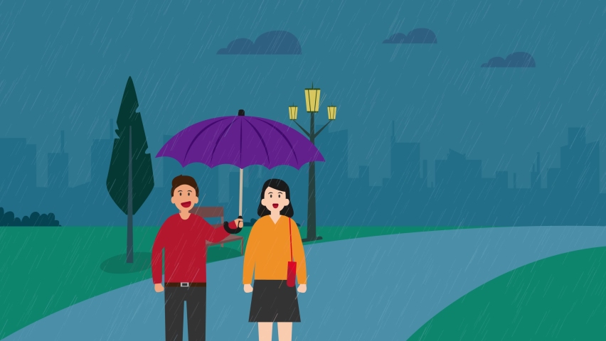 29 Couple In Rain Cartoon Stock Video Footage image picture