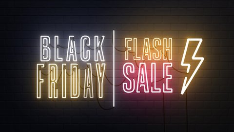 Black Friday Sale and Flash Sale neon sign background flickering. Concept of clearance. For promo videos. Black Friday video.