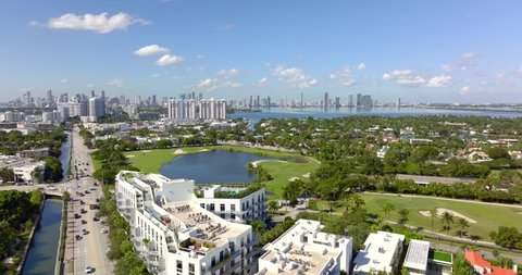 Drone video of Miami Beach shot in 5k. Flood zones with waterfront real estate
