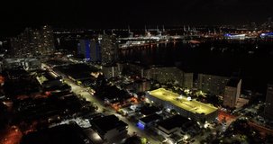 Night in Miami. 5k drone footage