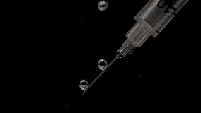 Syringe with medicine. Macro shot of Syringe with medicine in water and air bubbles on black background. The medicine concept, health care, treatment. Slow motion. - Powered by Shutterstock - Get 15% off with code: PIKWIZARD15