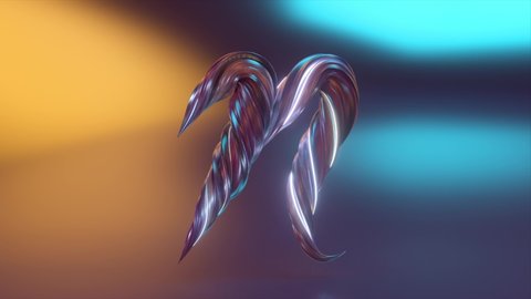 Collection Living Alphabet. Unique twisted letters. Blue orange color. Letter N. 3d animation of seamless loop 