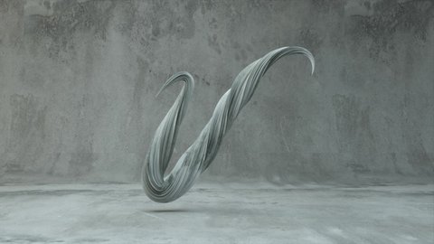 Collection Living Alphabet. Unique twisted letters. Gray concrete. Letter V. 3d animation of seamless loop with alpha 