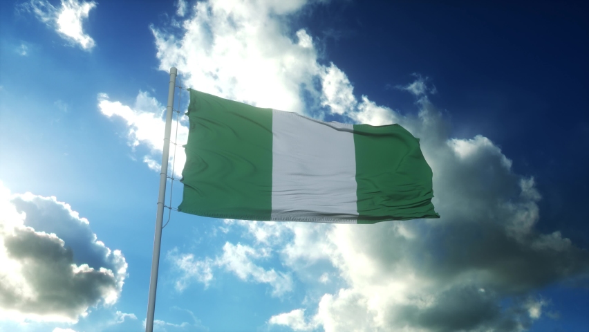Flag of Nigeria waving at wind against beautiful blue sky Royalty-Free Stock Footage #1082220872