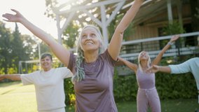 Senior women friends doing exercise outdoors in park. - Powered by Shutterstock - Get 15% off with code: PIKWIZARD15