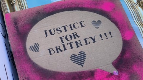 Fans celebrate following a court decision ending Britney Spears’ conservatorship outside the Stanley Mosk courthouse in Los Angeles, Friday, Nov. 12, 2021. 