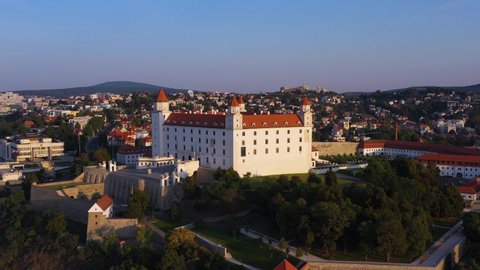 Rotating drone shot revealing the Bratislava Castle in Bratislava Slovakia