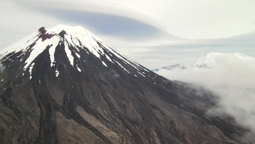 Outstadning aerial of volcanic scenery, Tongariro National Park, New Zealand. Mount Doom, Mount Ruapehu.