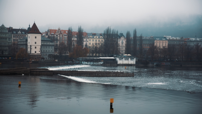 Panoramic view of Pague cityscape. Travel, city, Europe concept. Filmed on RED camera, 10 bit clolor