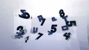 Animation of changing black numbers and letters and moving orange light on grey background. school, education, learning and technology concept digitally generated video.