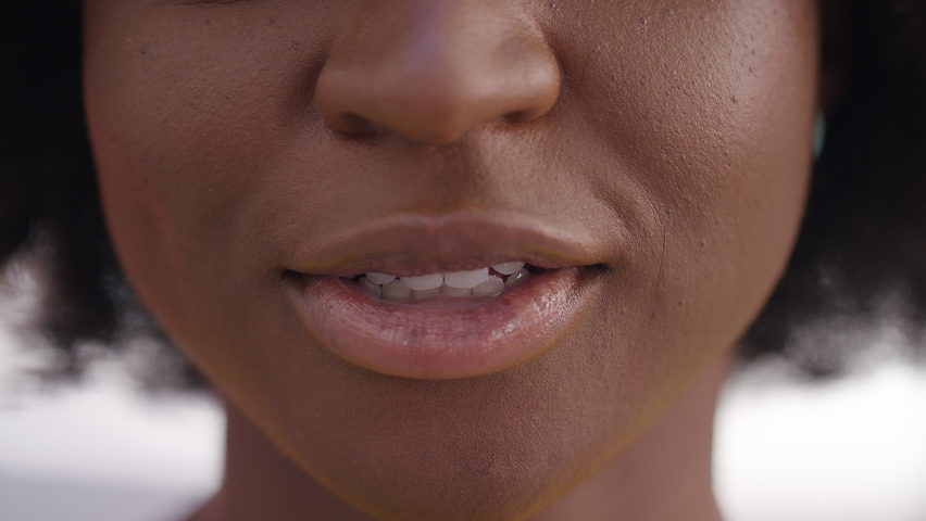 Close shot of females mouth talking directly to camera, vox pop style Royalty-Free Stock Footage #1082252033