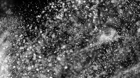 silver glitter particles abstract background with shining golden floor particles stars dust. Futuristic glittering fly movement flickering loop in space on black background.