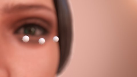 Eye cream ball split and move to eye skin for reduce dark and spot skin.Beauty cosmetic concept with 3d rendering.