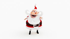 Dancing Santa Claus on a white background. Merry christmas and happy new year concept. Animation loop composition. 3D rendering.