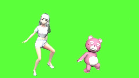 anime girl with cute bear dance
