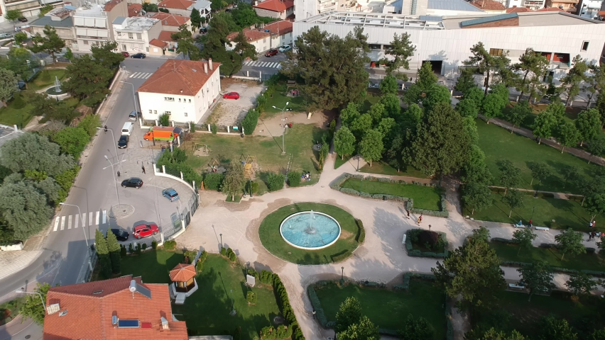 Aerial panoramic view over Kozani city, Greece