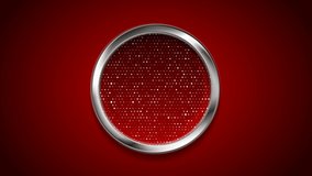 Silver metallic circle with shiny dots on red background. Abstract geometric motion design. Seamless looping. Video animation Ultra HD 4K 3840x2160