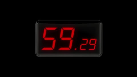 Countdown 60 seconds. Countdown 1 minute. Milliseconds. Red countdown. 3D. 3D Rendering
