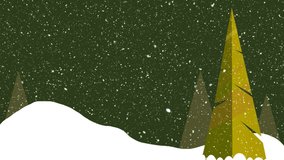 Animation of snow falling over fir trees at christmas. christmas, winter, tradition and celebration concept digitally generated video.