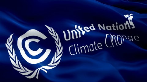 United Nations Climate change flag. National 3d UN flag waving. Sign of United Nations global warming. UN Climate change flag HD  Background. United Nations flag 1080p HD video -New York,4 May 2019
