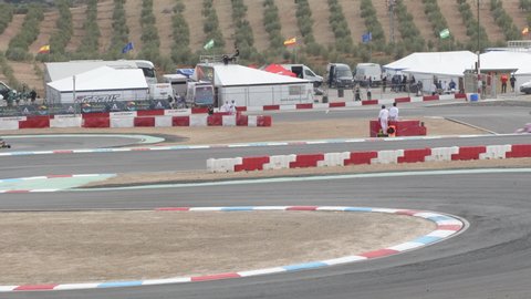 Karts cars running in a karting kart racing competition