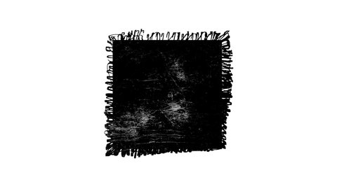 Abstract grunge dirty monochrome square shape on white background. Scratched damaged dynamic element in trendy vintage stop motion style. Seamless loop animation for design banner, stamp.