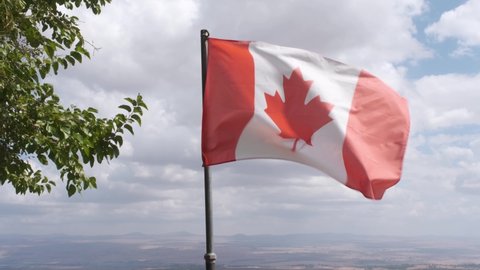 canadian flag waving on a pole