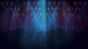Animation of dancing crowd with red and blue spotlights. celebration, party, music and event concept digitally generated video.