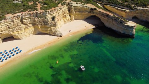 Aerial views of Praia da Marinha and Malhada do Baraco - beaches in Algarve, Portugal